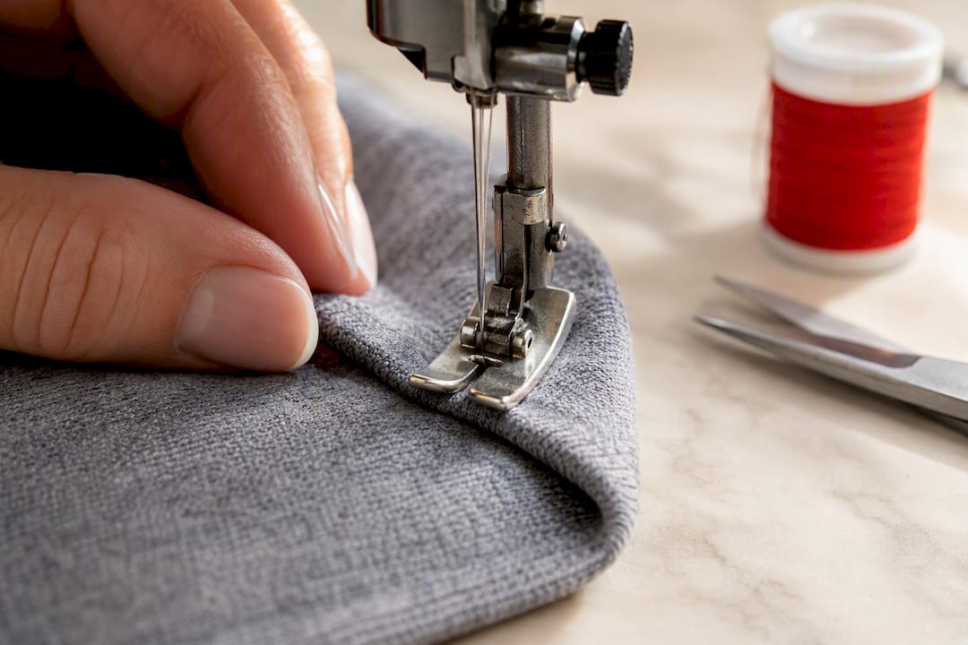 Needle stitching a stretch knit seam
