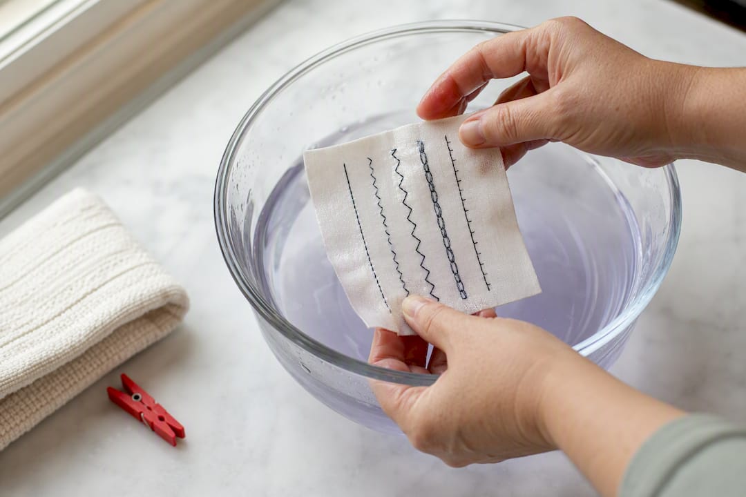 Stitched cotton swatch during wash test