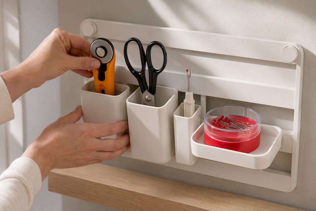Rotary cutter and sewing tools stored safely