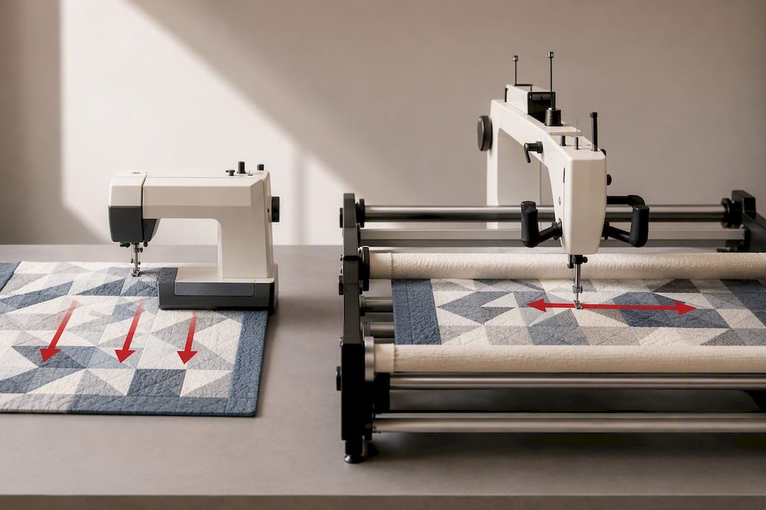 Illustration comparing domestic and longarm movement