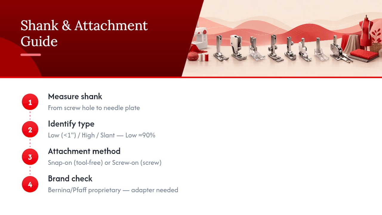 Presser foot shank and attachment compatibility guide