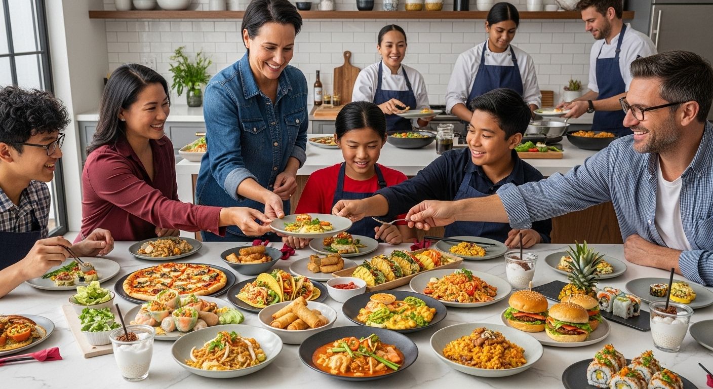 thai fusion meals, food sharing, modern kitchen