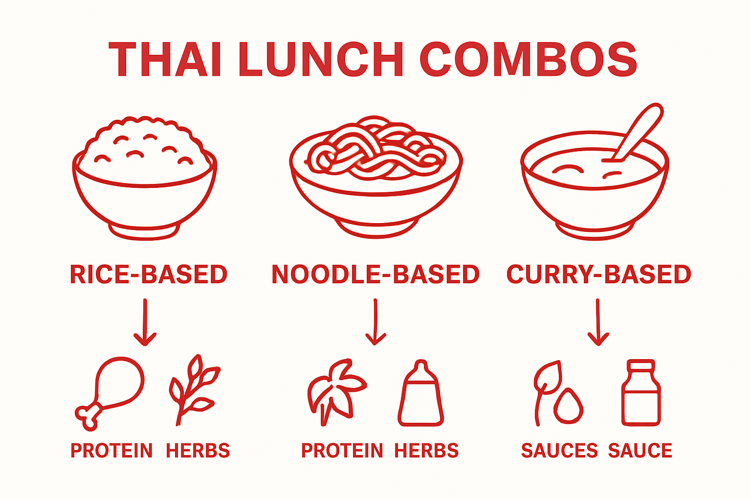 Infographic comparing Thai lunch rice, noodle, and curry combos