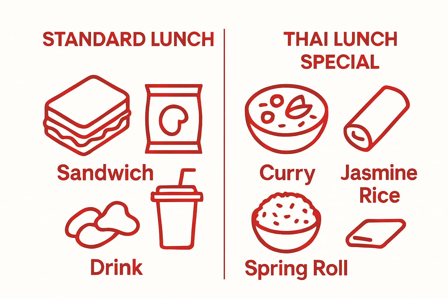 Comparison graphic showing standard lunch versus Thai lunch special components