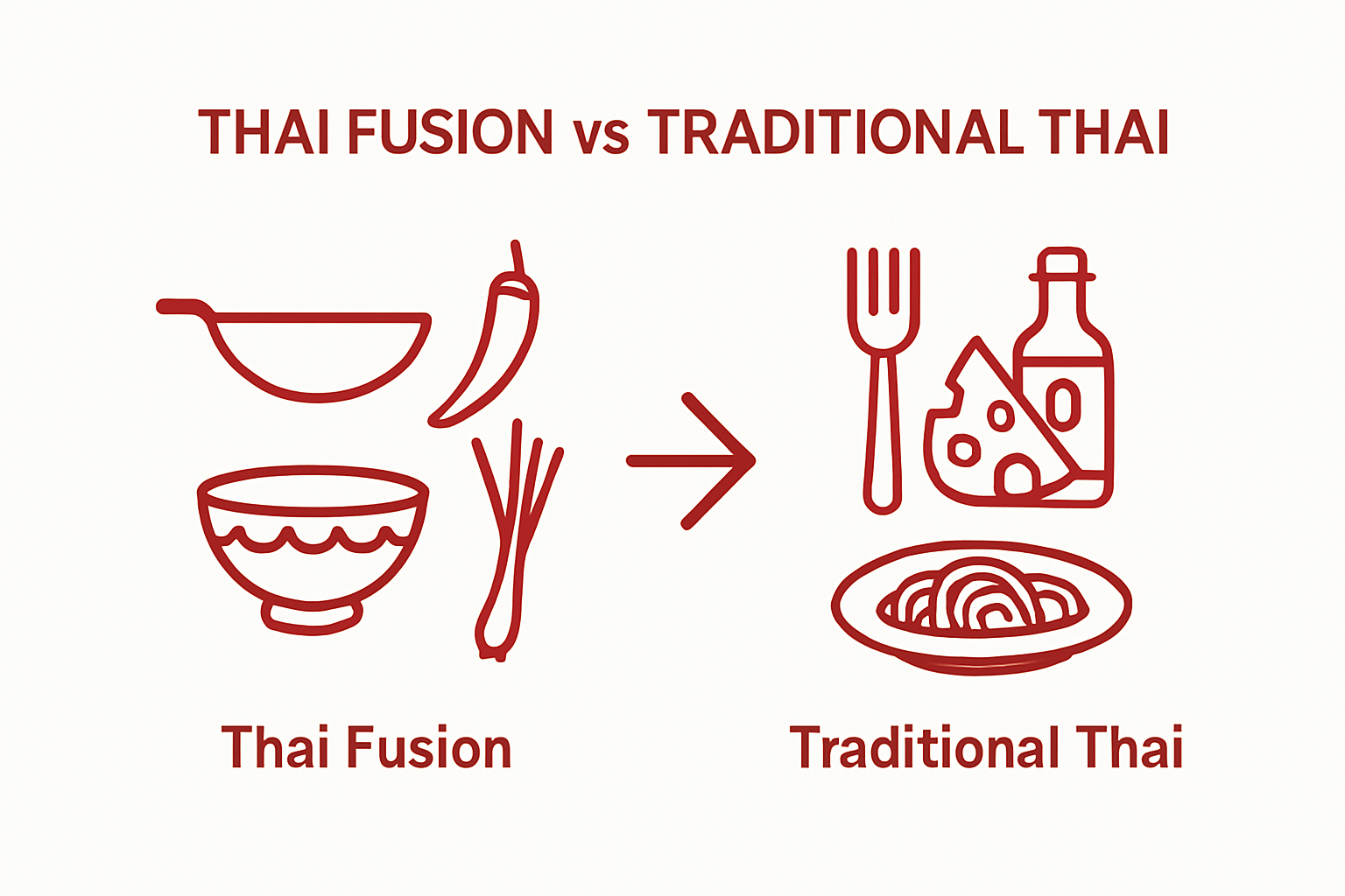 Infographic comparing traditional Thai cuisine and Thai fusion elements.