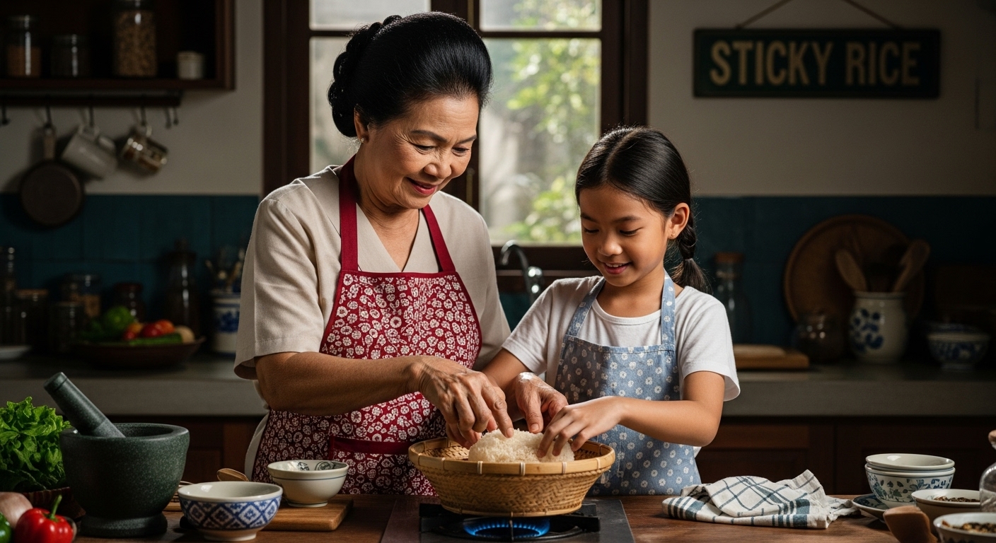 Thai sticky rice cooking