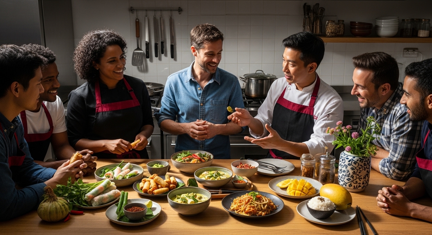 vegan thai food, authentic thai cooking, educational kitchen scene