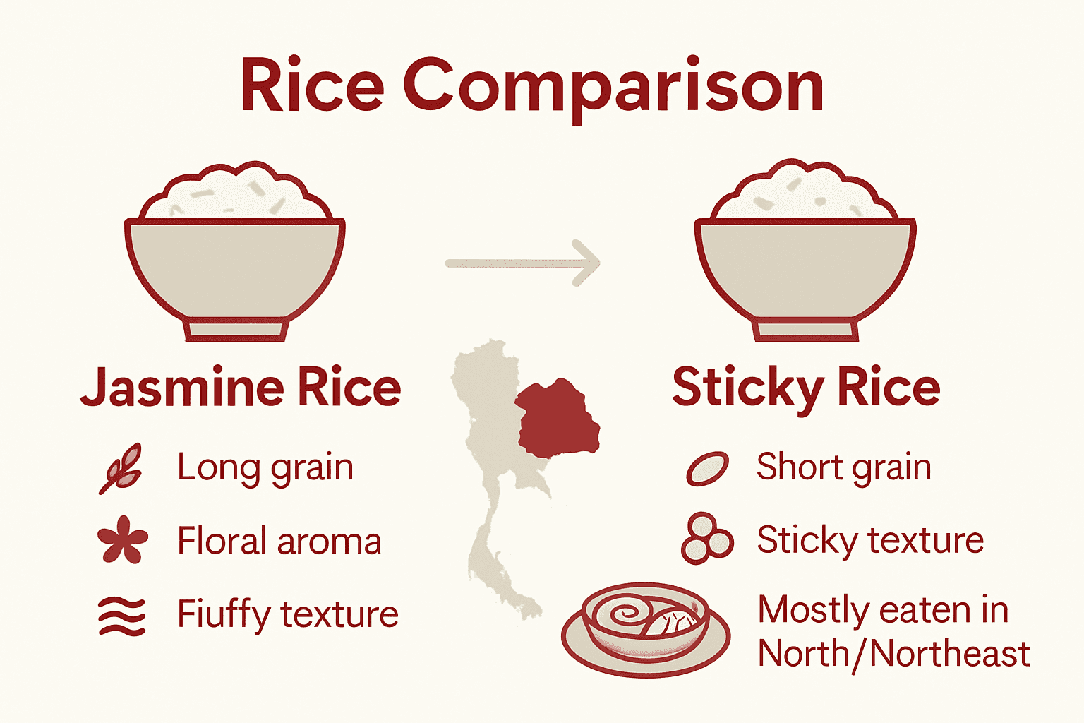 Jasmine vs Sticky Rice simple visual breakdown