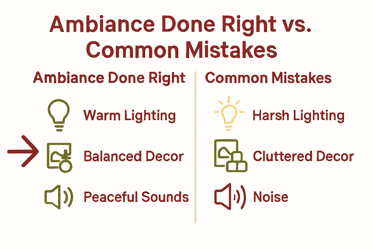 Infographic comparing good and bad Thai restaurant ambiance elements