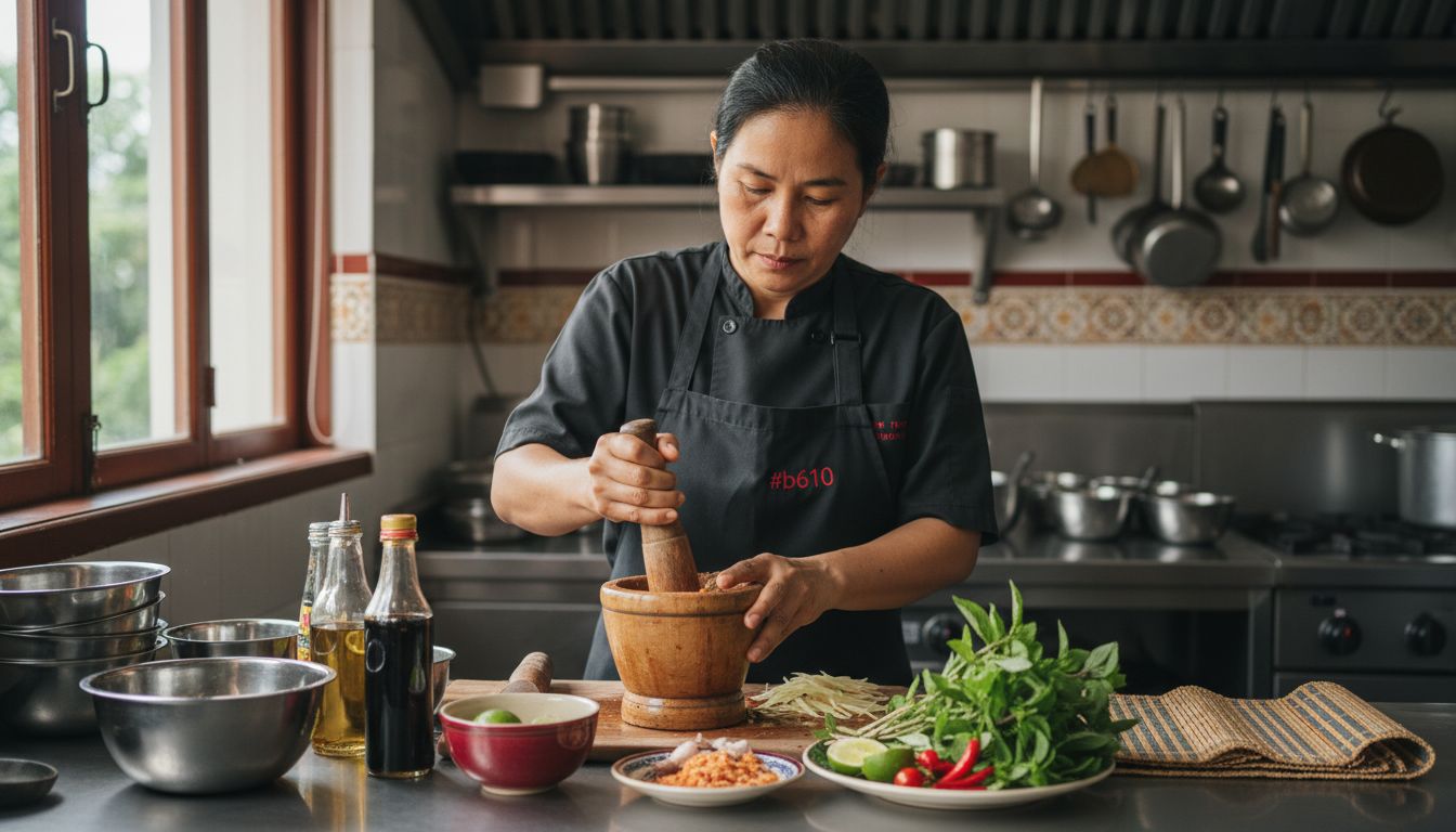 Thai chef ingredient preparation
