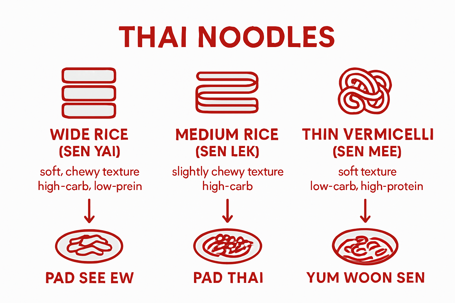 Infographic comparing common Thai noodle types