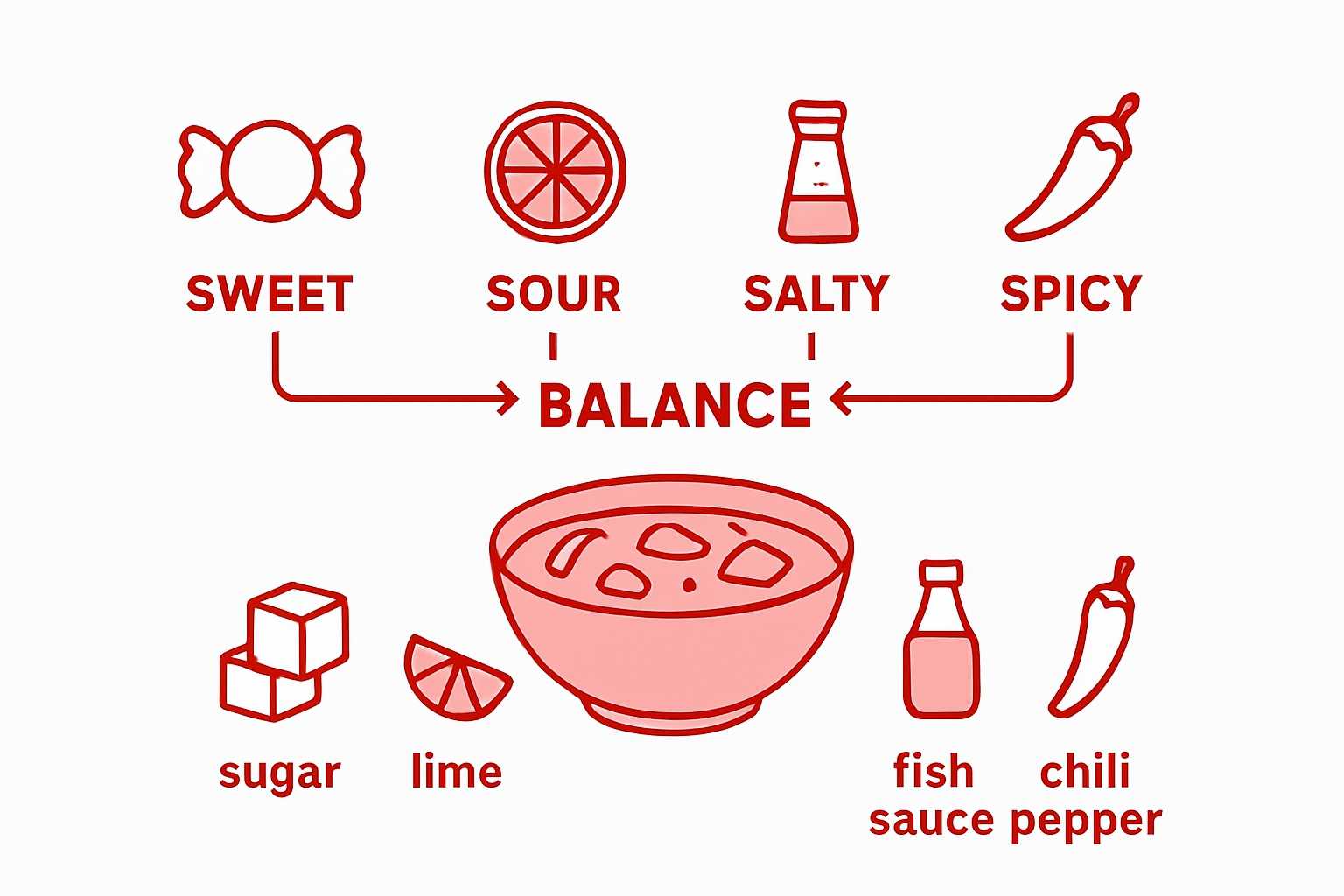Infographic showing the four pillars of Thai flavor balance