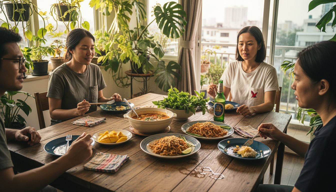 Friends enjoying Thai tasting dinner