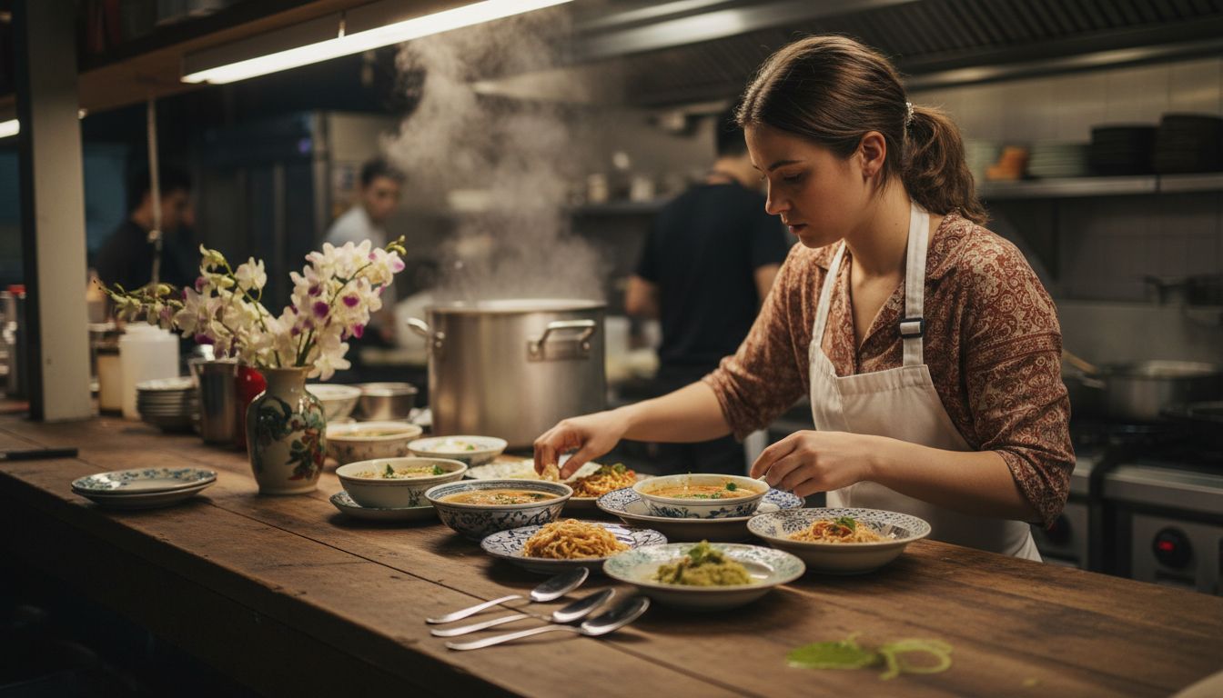 Thai signature dishes arranged on counter