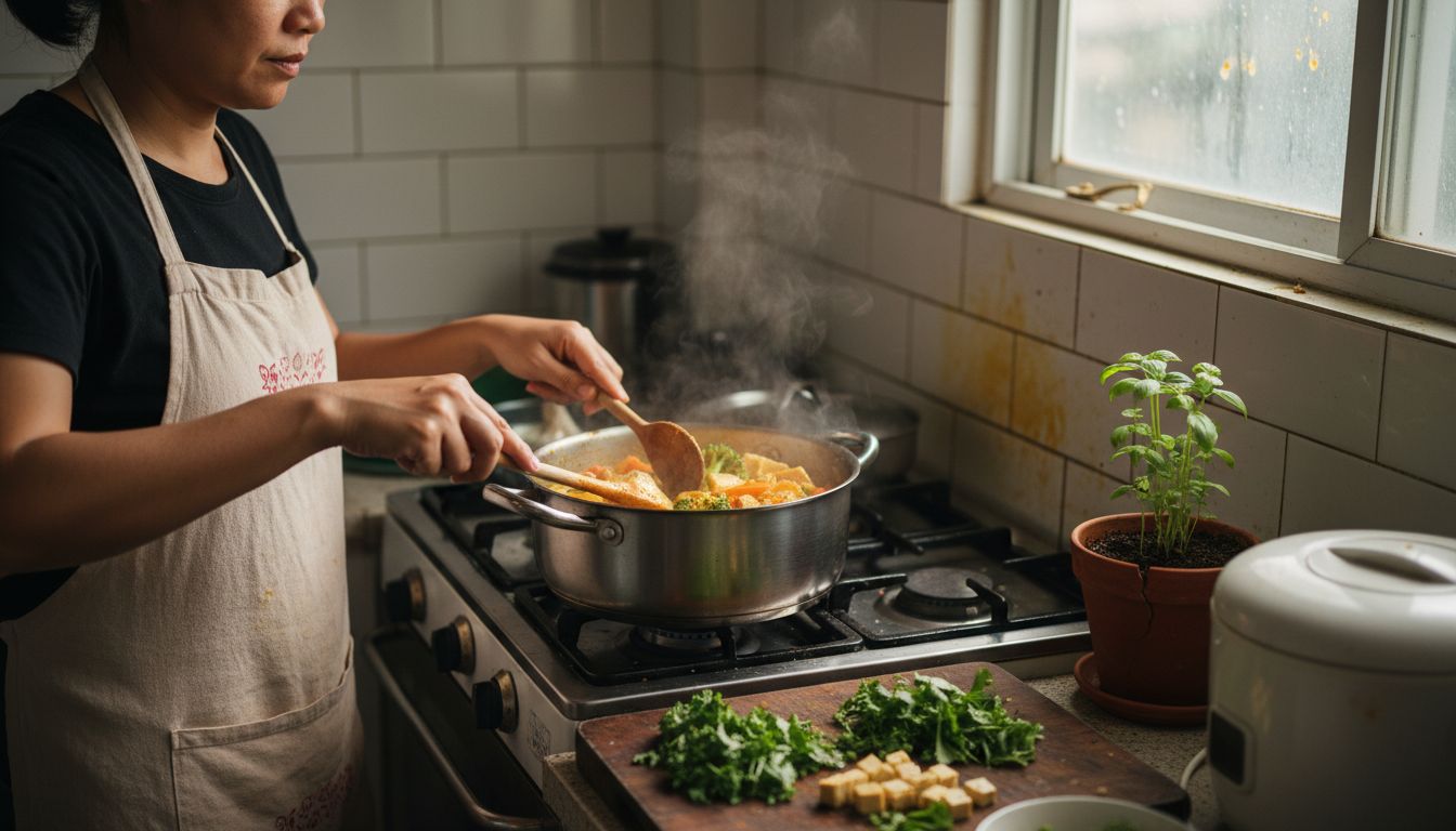 Vegetarian curry home kitchen scene