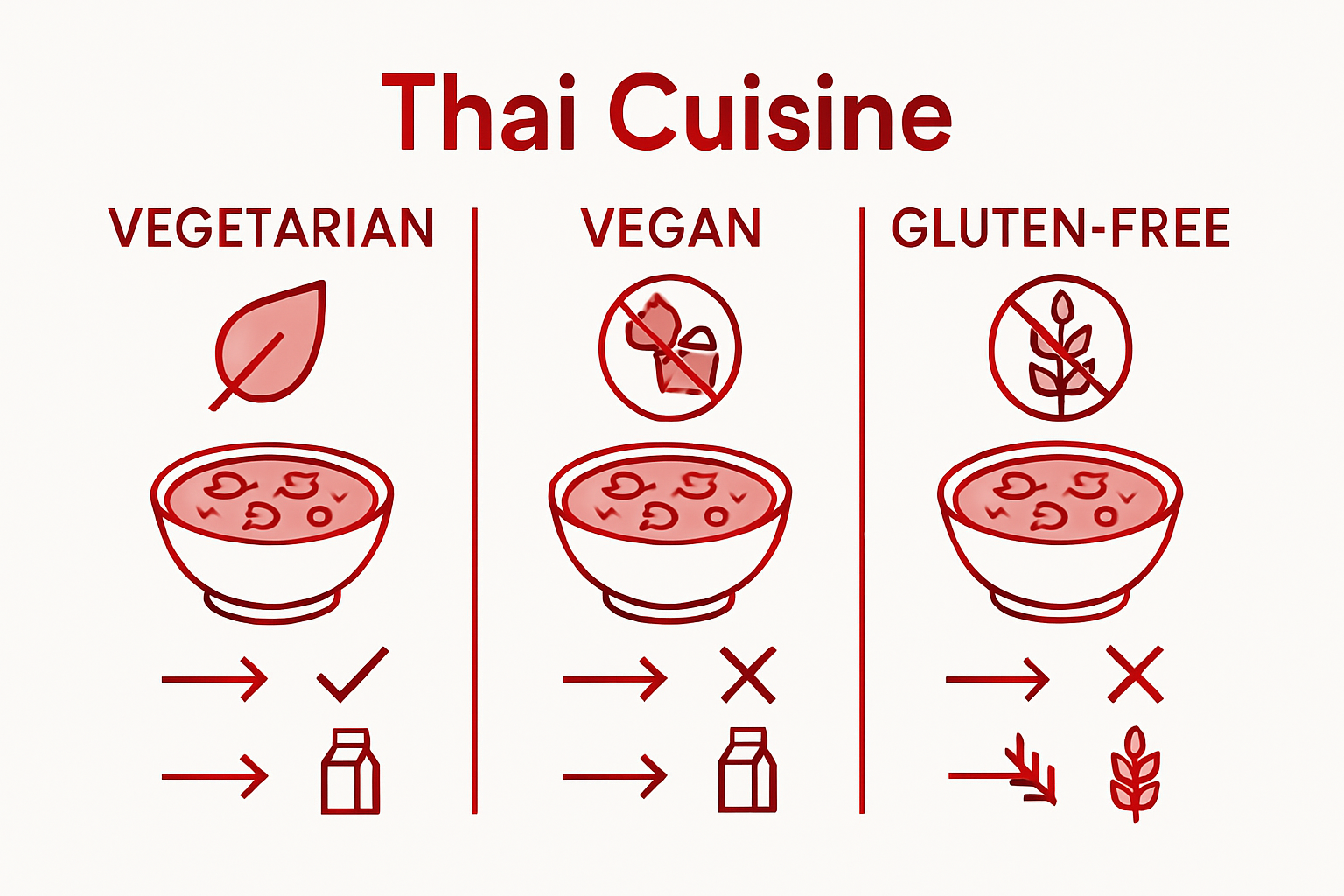 Comparison of Thai veg, vegan, gluten-free