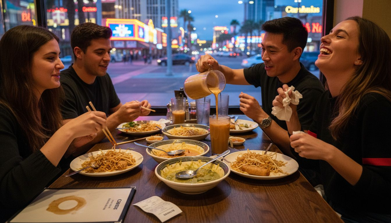 Group enjoying Thai food celebration in Las Vegas