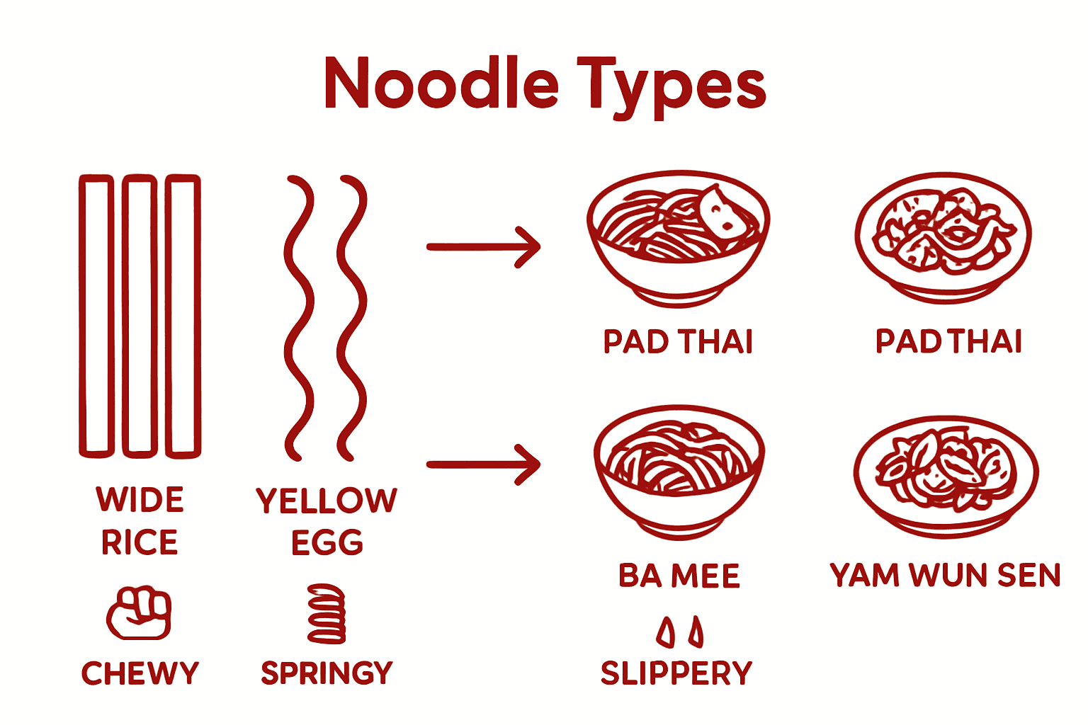 Thai noodle types and dish infographic