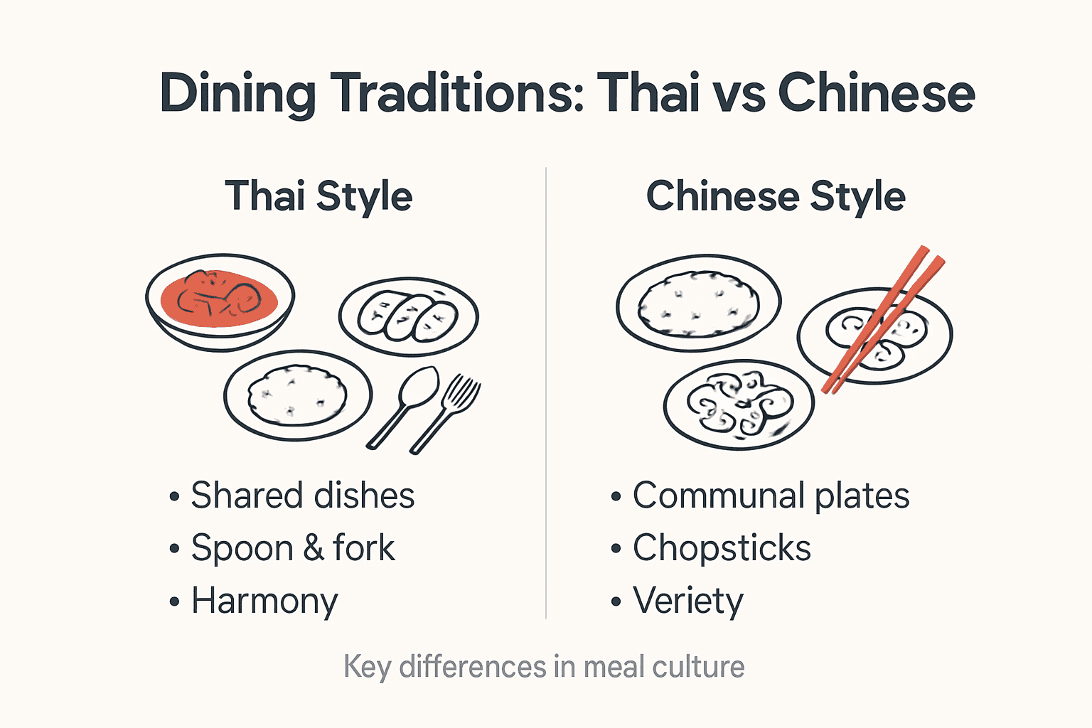 Infographic showing Thai versus Chinese dining customs