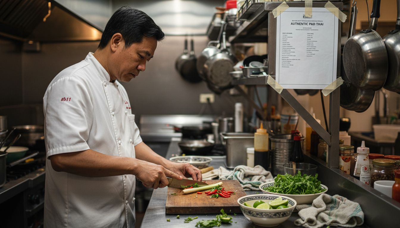 Chef preparing fresh Thai ingredients in kitchen