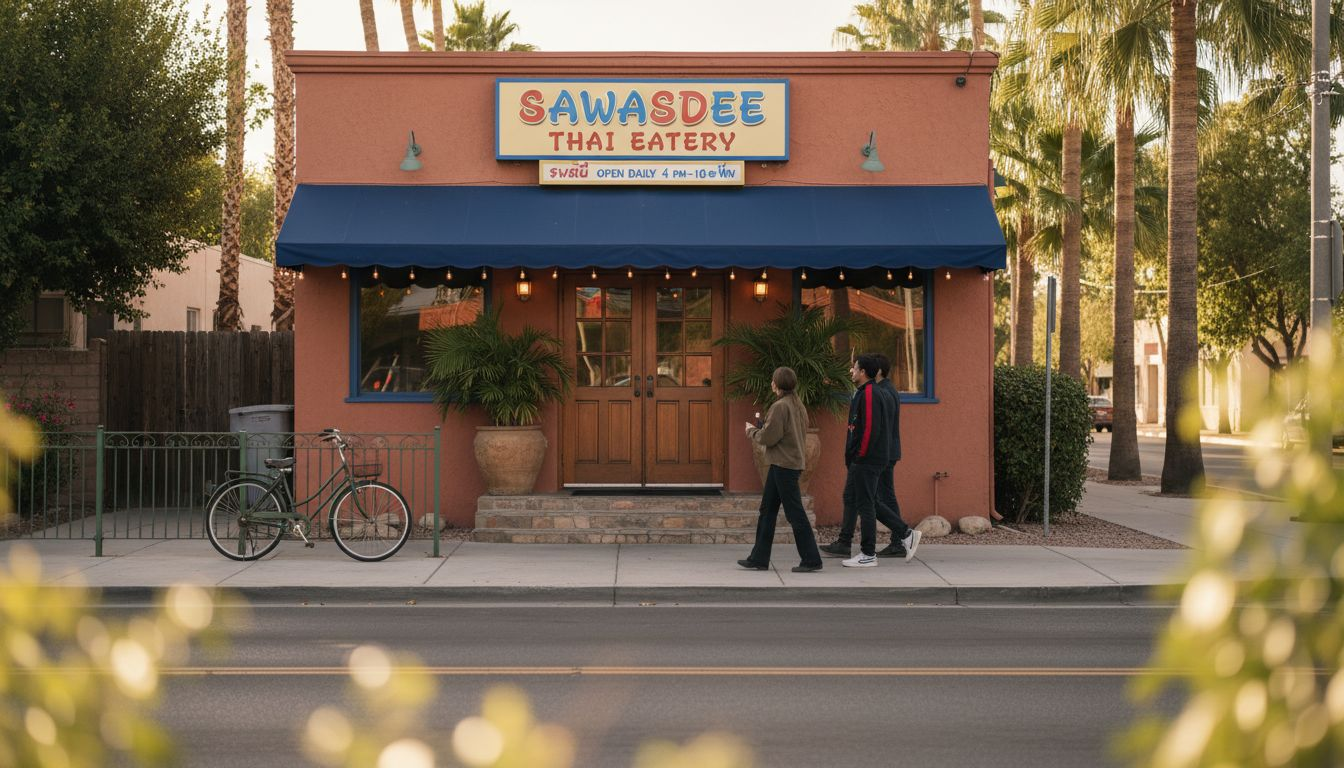 Friends approach Thai restaurant in Las Vegas