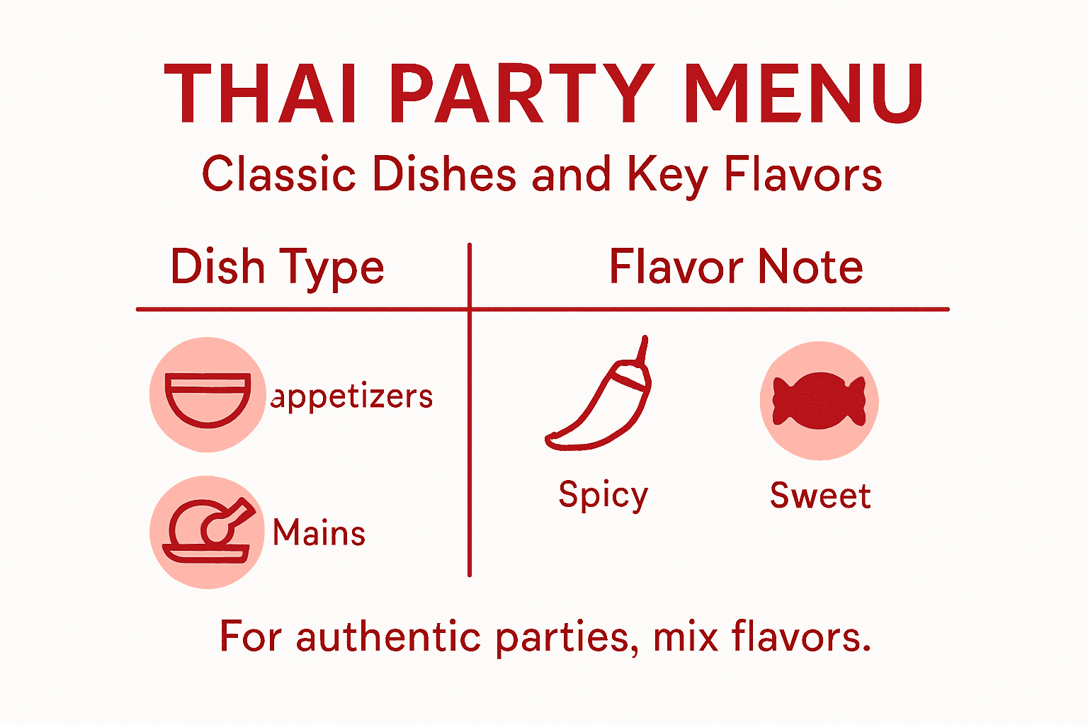Infographic showing Thai party menu basics
