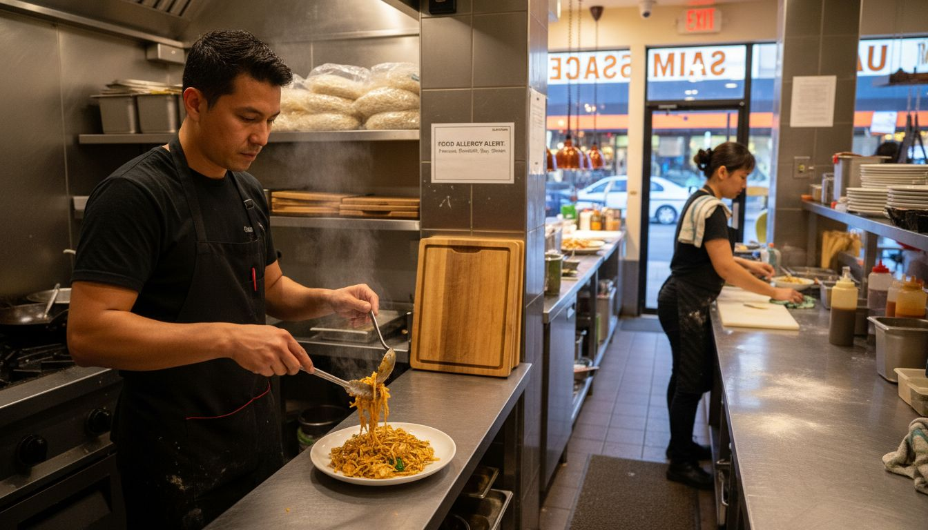 Chef plates allergy-friendly Thai Pad Thai dish