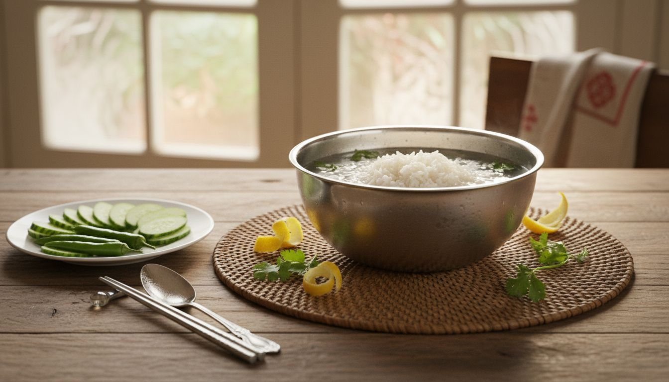 Khao Chae jasmine rice with traditional garnishes