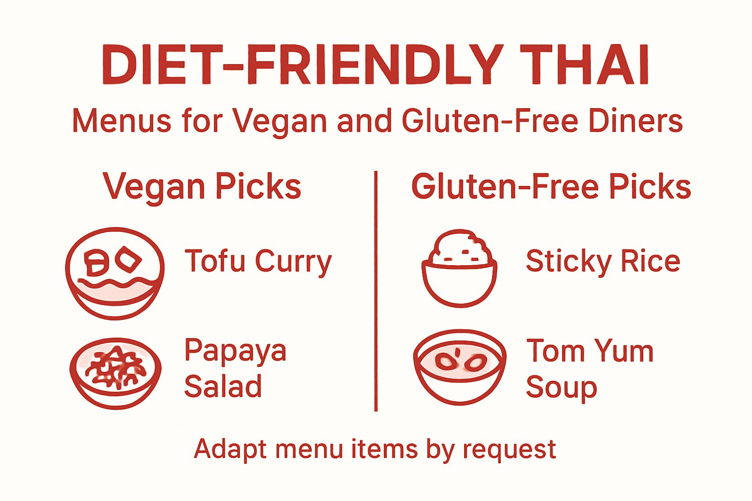 Infographic of vegan and gluten-free Thai menu options
