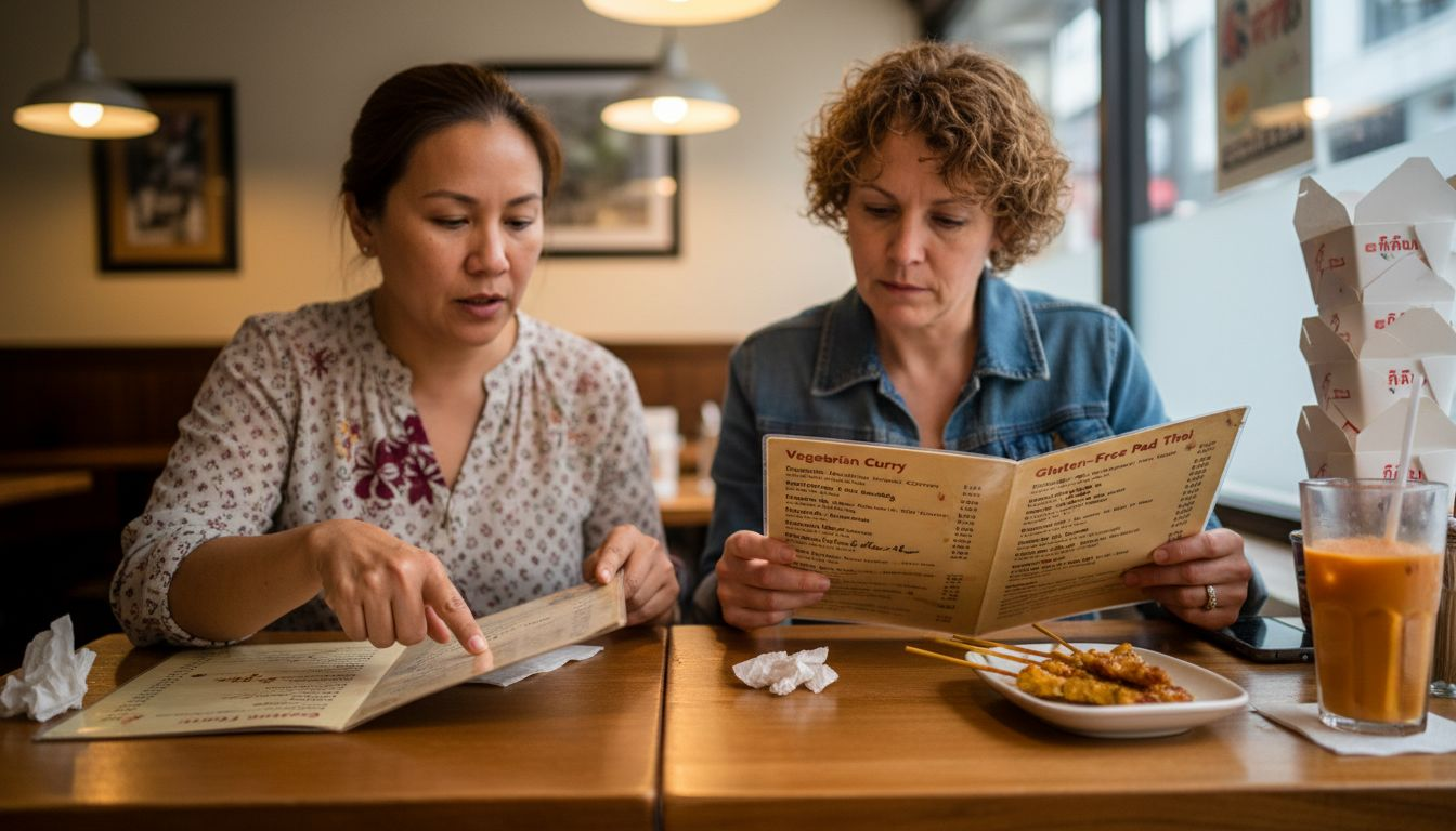 Women examining flexible Thai menu options