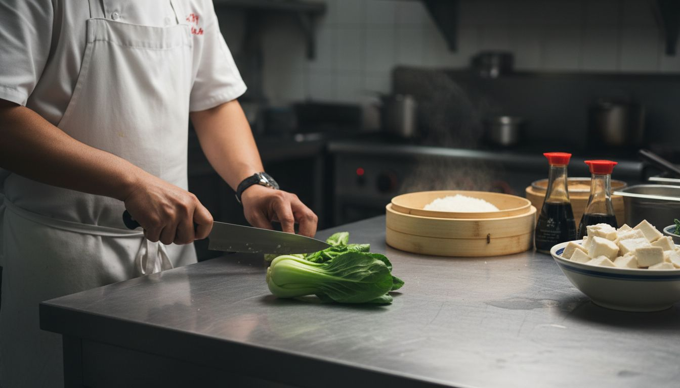 Chef preparing healthy Asian vegetables
