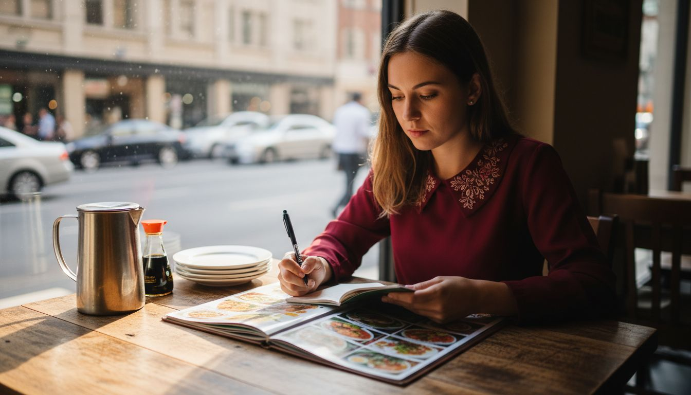 Customer reviewing Thai menu for order
