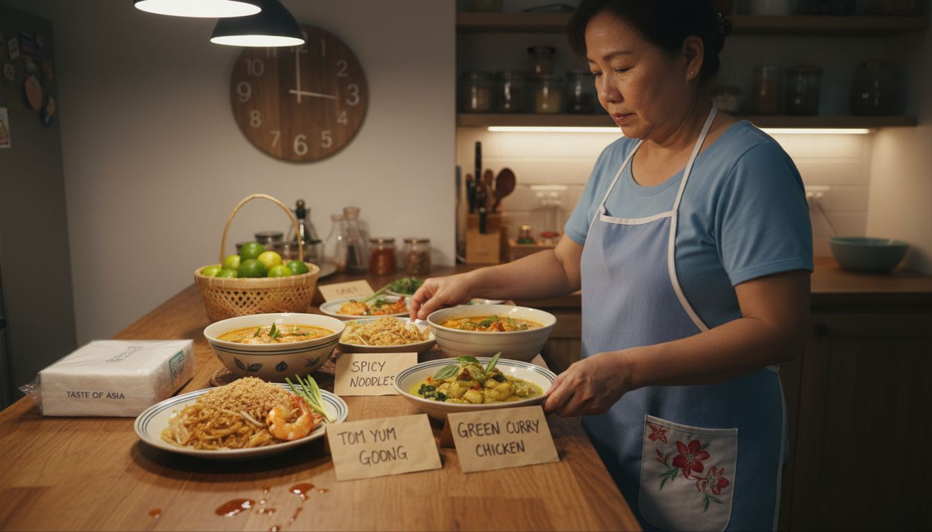Curated Thai dishes on dining counter
