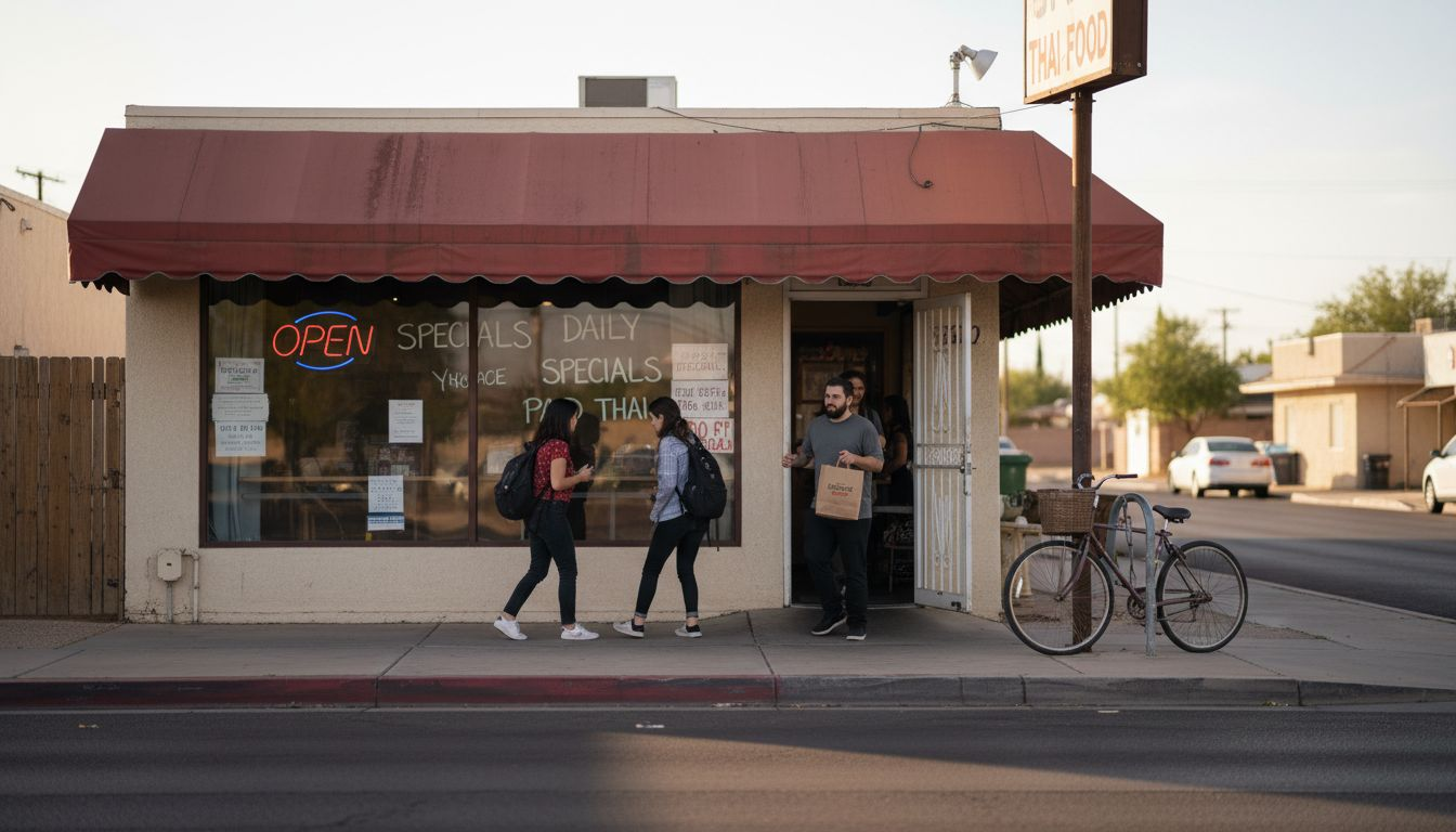 Group leaving suburban Las Vegas Thai restaurant