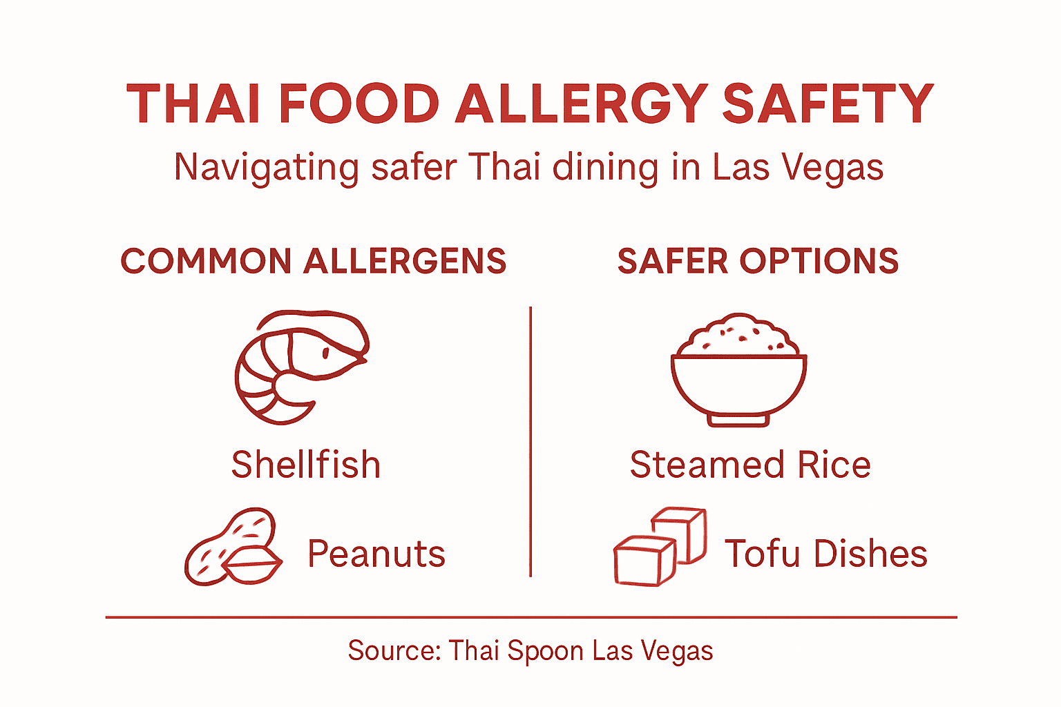 Infographic highlighting Thai allergens and safe dishes