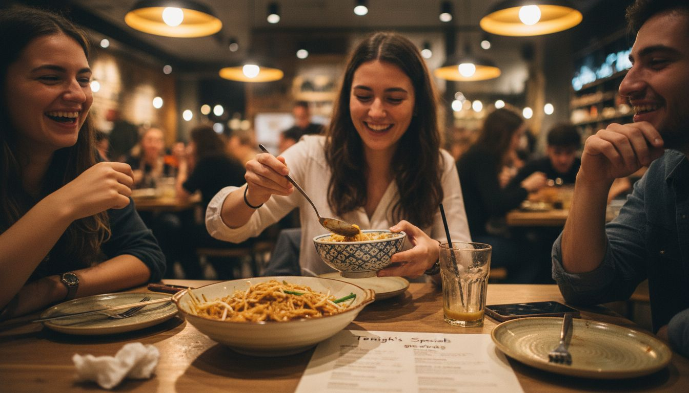Young woman following Thai dining etiquette