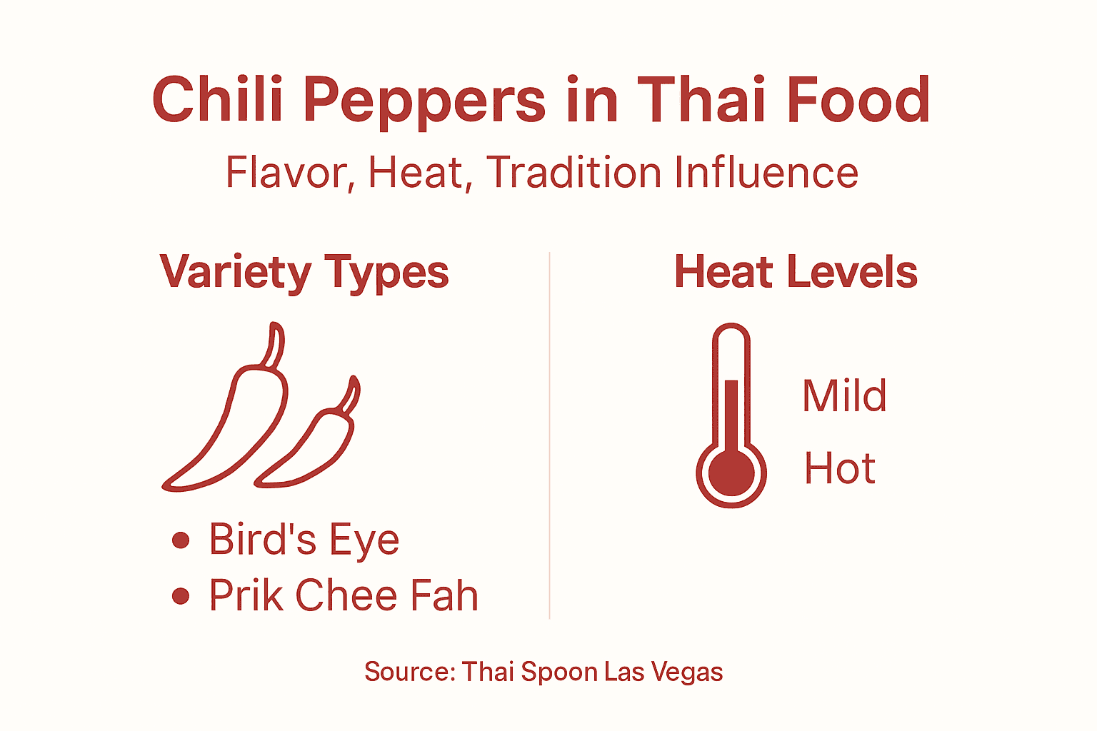 Infographic with types and heat levels of Thai chilies