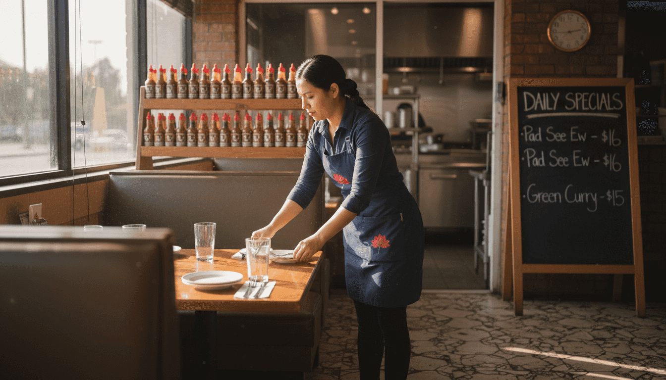 Las Vegas Thai restaurant hostess arranging tables