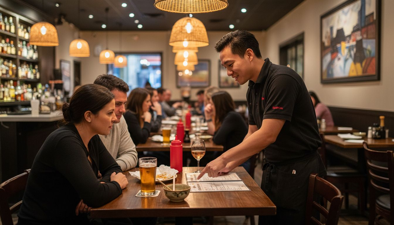 Server highlights happy hour selections for diners