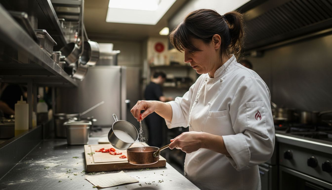 Chef measuring Thai sweet chili ingredients