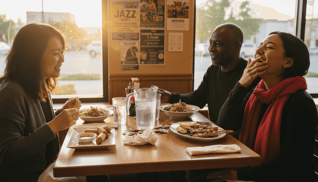 Group sharing Thai appetizers at Las Vegas restaurant