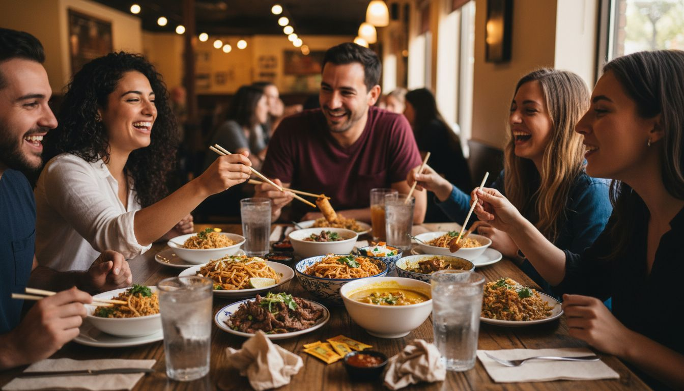 Friends sharing affordable Thai happy hour foods
