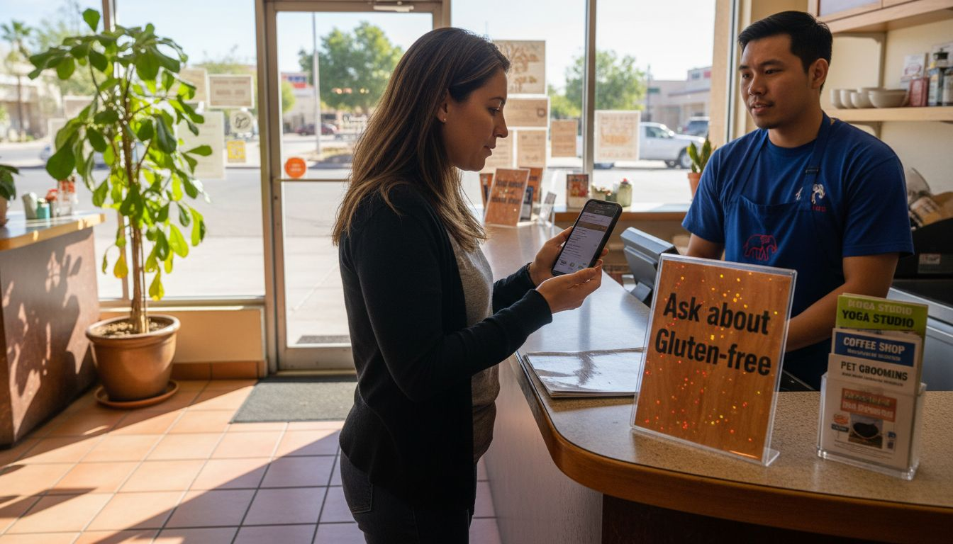 Customer ordering gluten-free meal at Thai restaurant