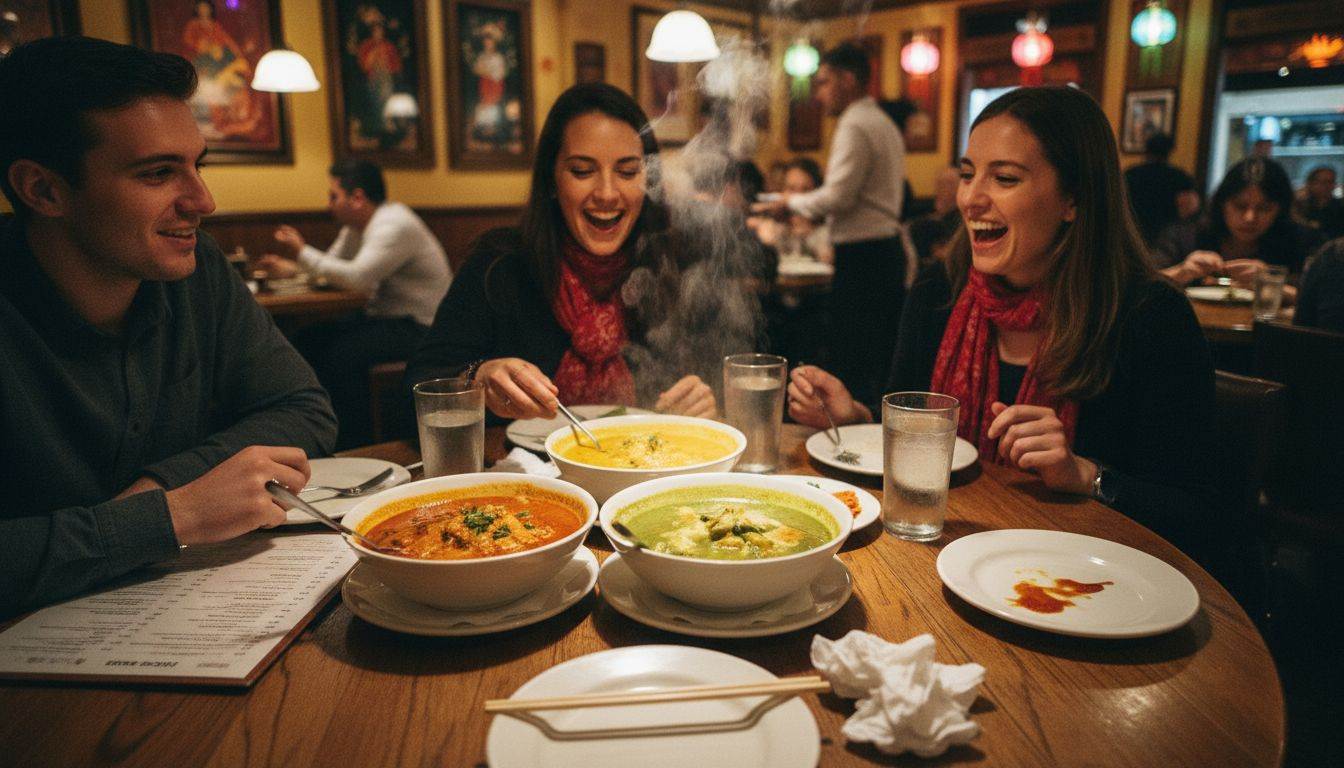 Diners sampling colorful Thai curry in Vegas