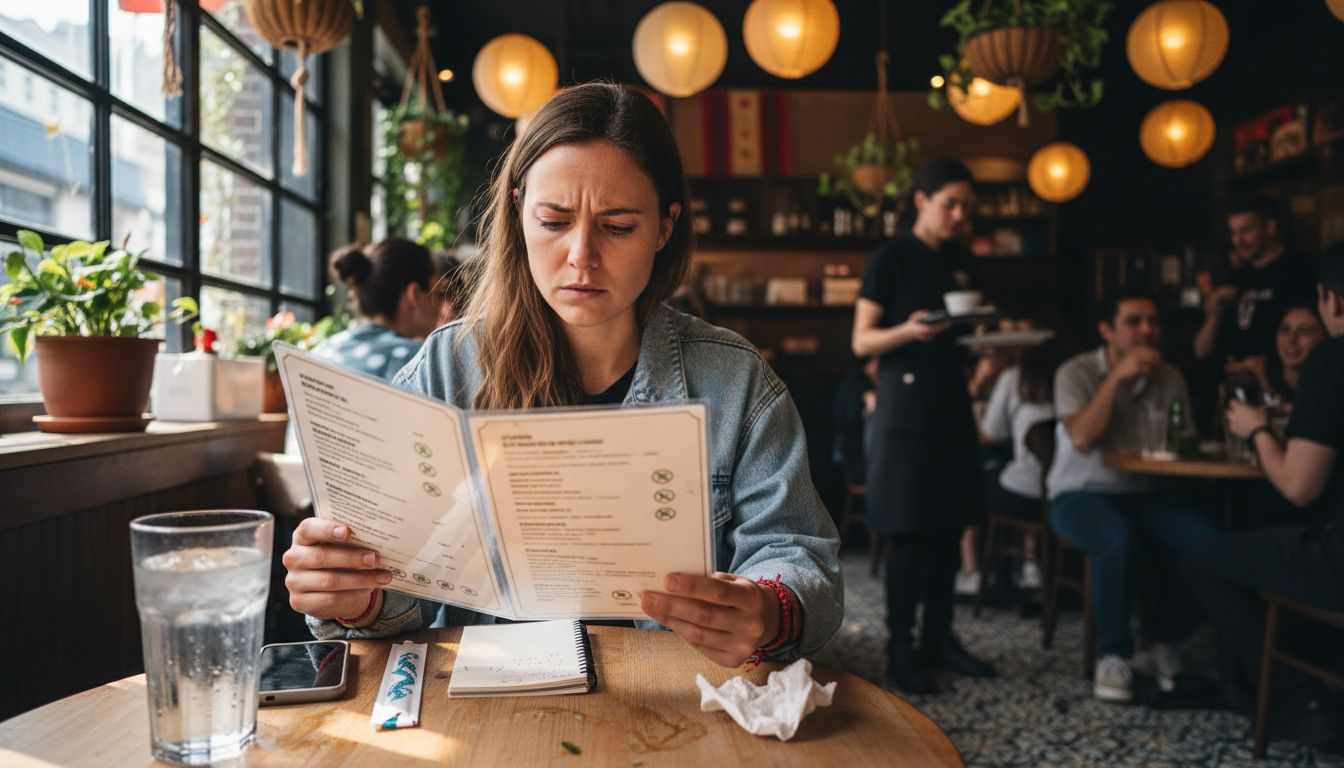 Woman checking gluten-free Thai menu