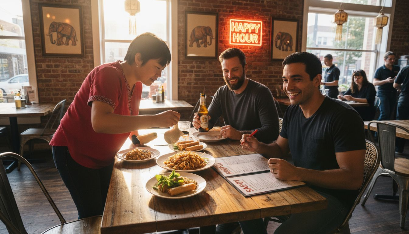 Guests enjoying Thai happy hour meal