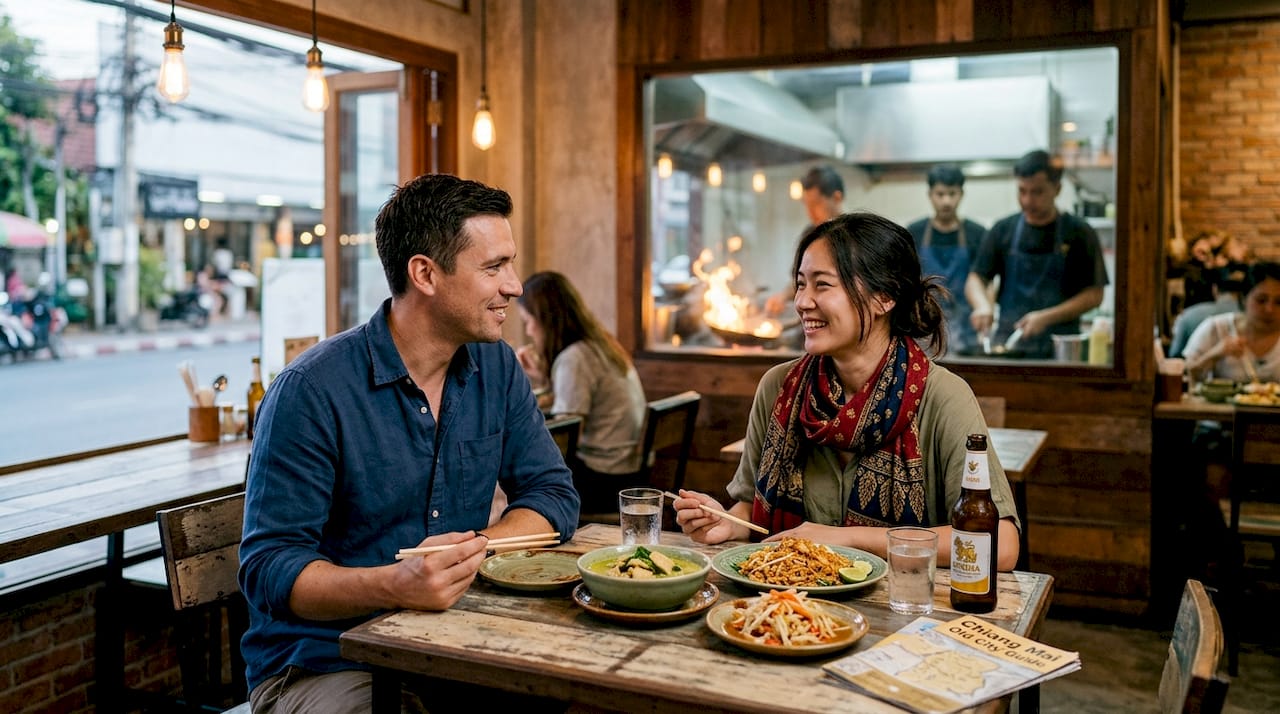 Couple enjoying authentic Thai dining experience