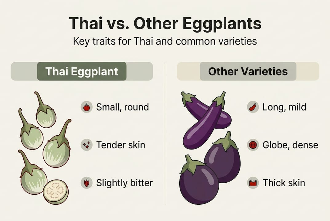 Infographic showing Thai eggplant versus other varieties