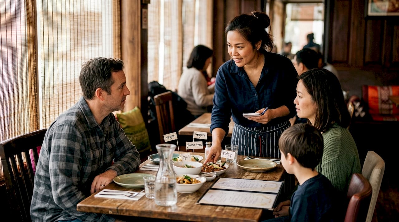 Server discussing flexible Thai menu options