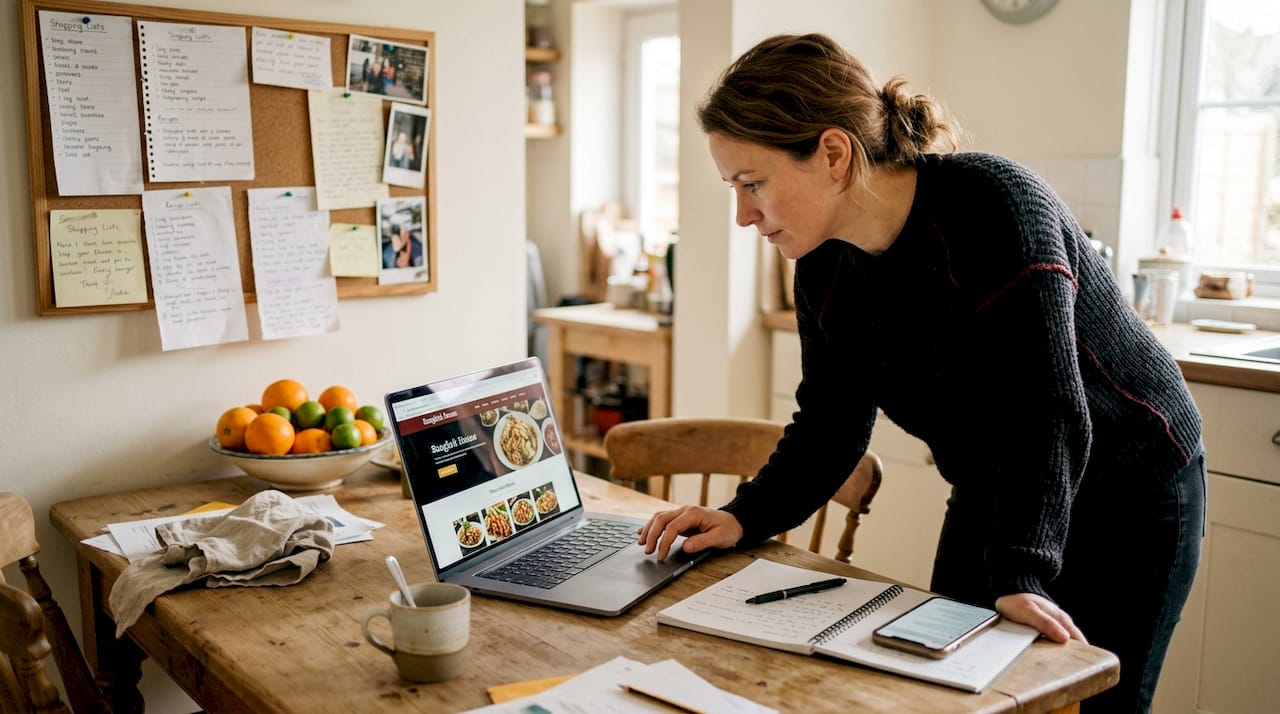 Woman planning Thai food order for event